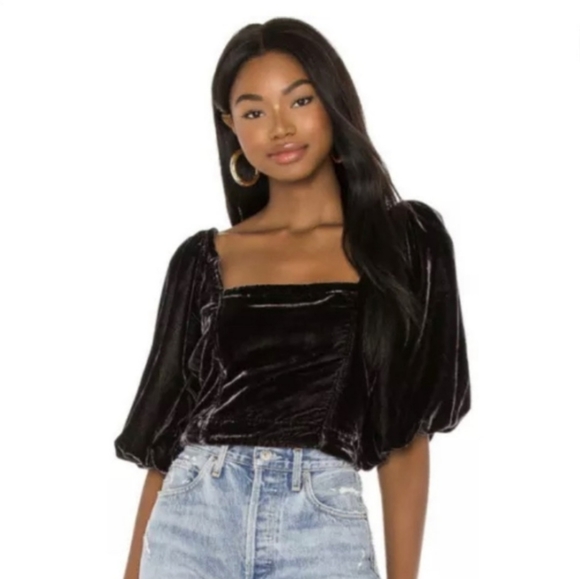 Free People Marie Velvet Open Back Cropped Top - Picture 2 of 11